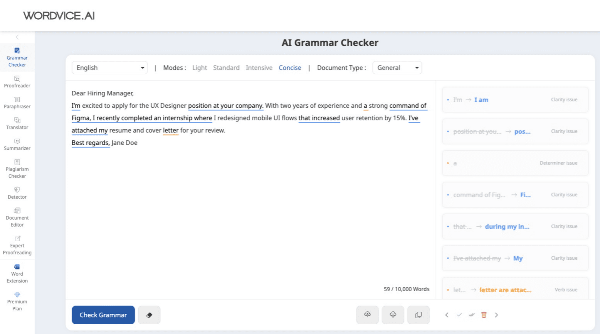 Wordvice AI Grammar Checker Example
