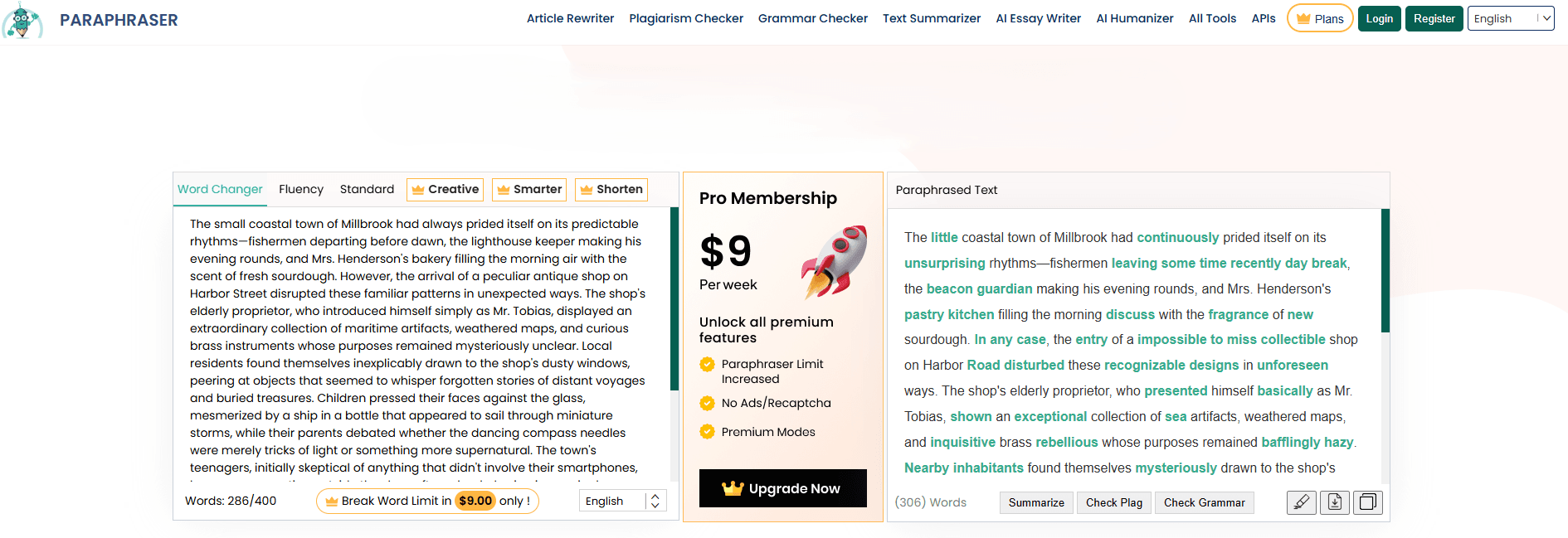Paraphraser.io 改寫範例