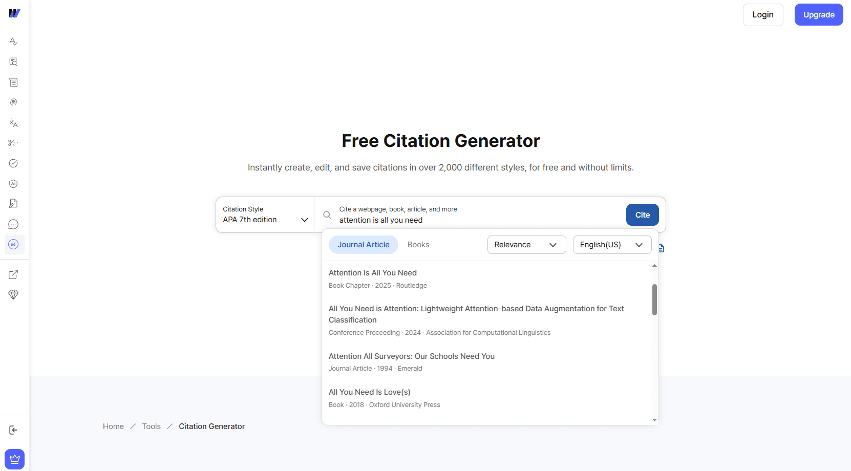 Wordvice AI Citation Generator interface