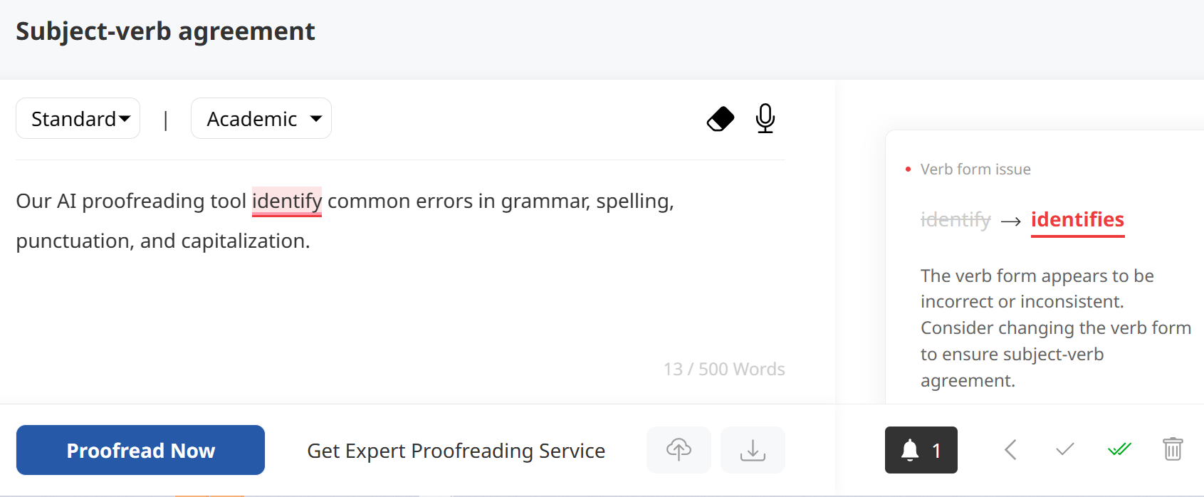 Wordvice AI subject verb agreement error correction