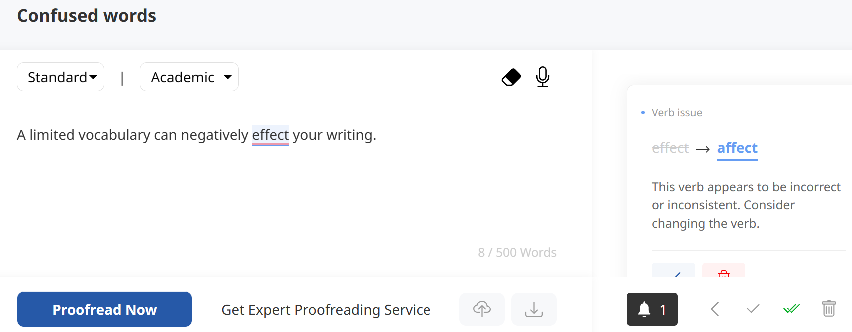 Wordvice AI confused words correction