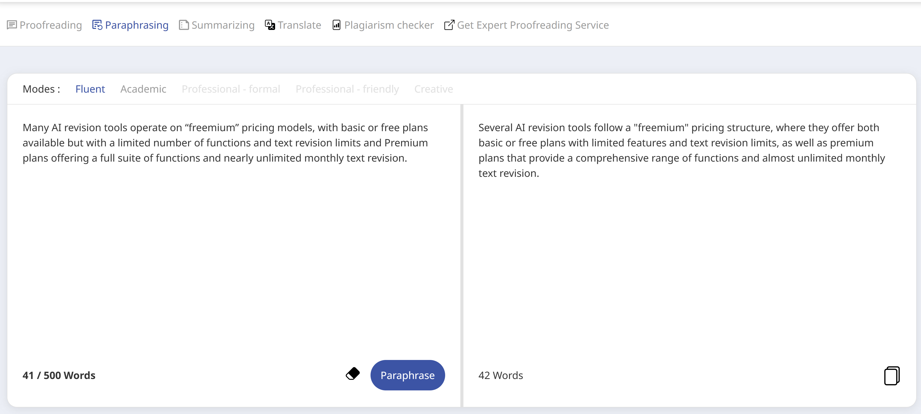 Wordvice AI Paraphrasing Tool overview