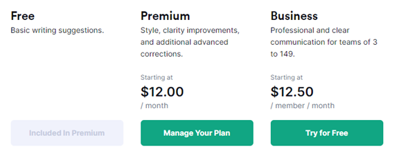 grammarly pricing page