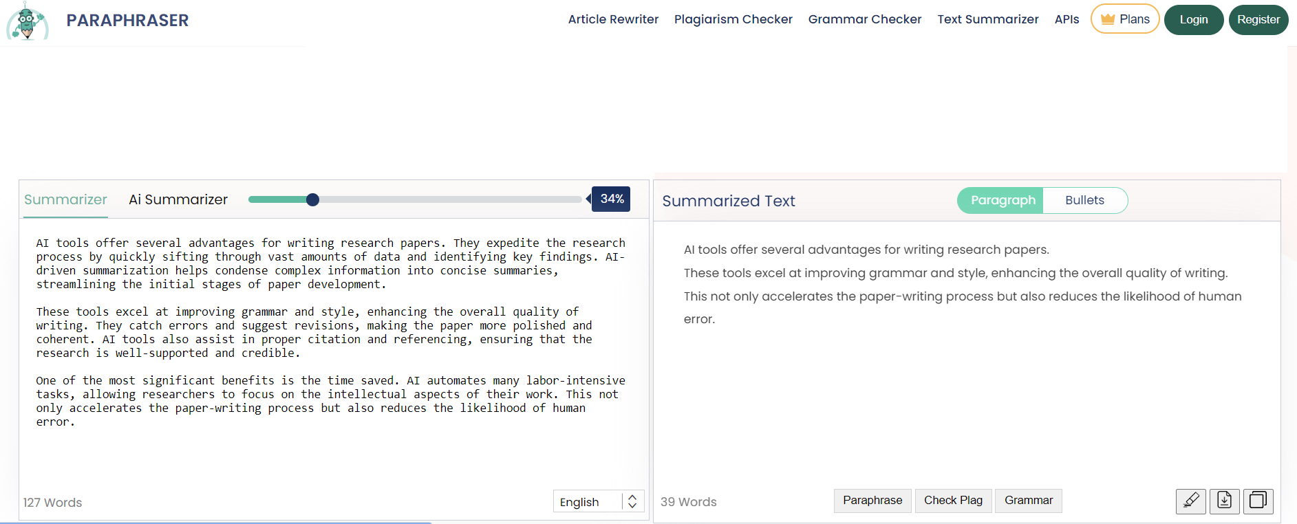 Paraphraser.io summarizer